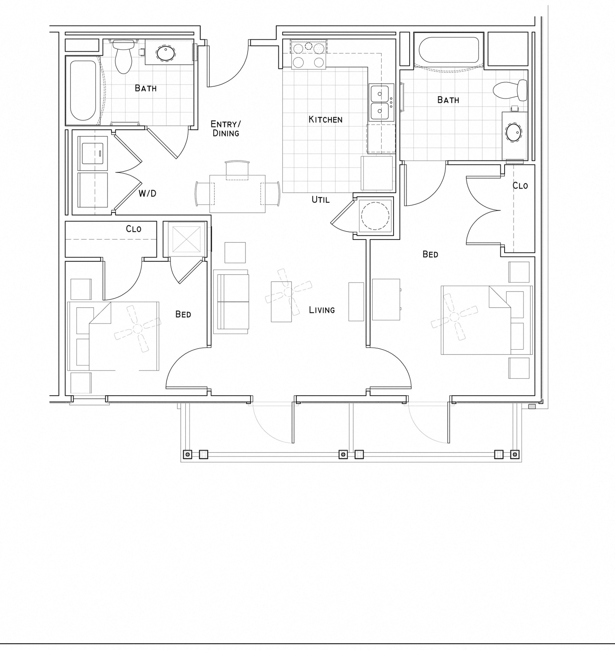 Floor plan for 2 beds, 2 baths, 1276 sqft